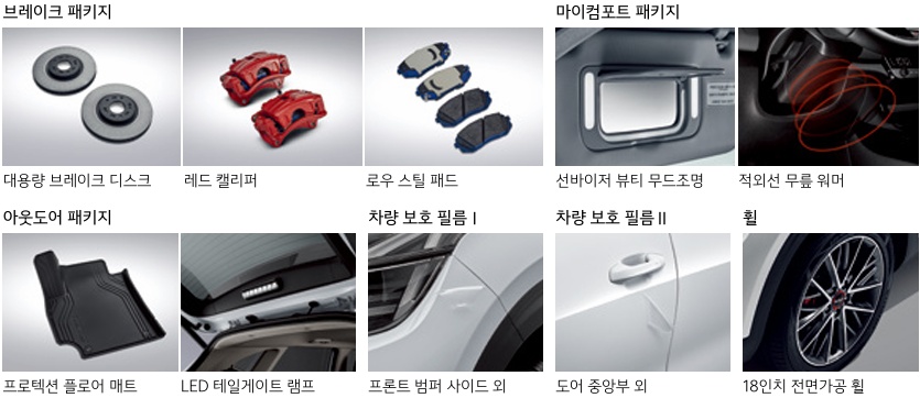 2025 셀토스 브레이크 패키지, 마이컴포트 패키지, 아웃도어 패키지, 차량 보호 필름 Ⅰ, 차량 보호 필름 Ⅱ, 휠 KIA Genuine Accessories