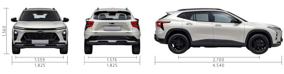 2026 트랙스 크로스오버 전장, 전폭, 전고, 축간거리, 윤거 전후 제원