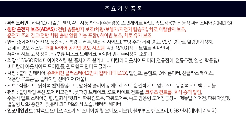 2026 레이 트렌디 트림 기본 품목