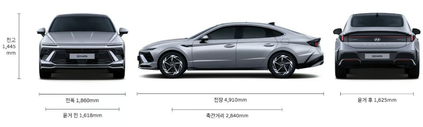 2026 쏘나타 디 엣지 전장, 전폭, 전고, 축간거리, 윤거 전후 제원