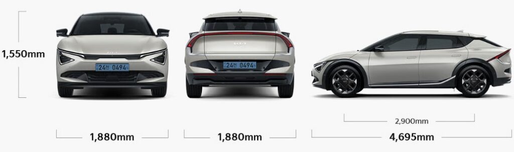 2026 EV6 전장, 전폭, 전고, 휠베이스, 윤거 전후 제원