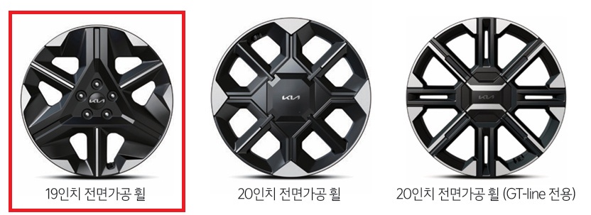 2026 EV6 19인치, 20인치 전면가공 휠(GT-line 전용) 디자인