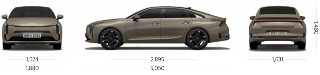 2026 K8 전장, 전폭, 전고, 축거, 윤거 전후 제원