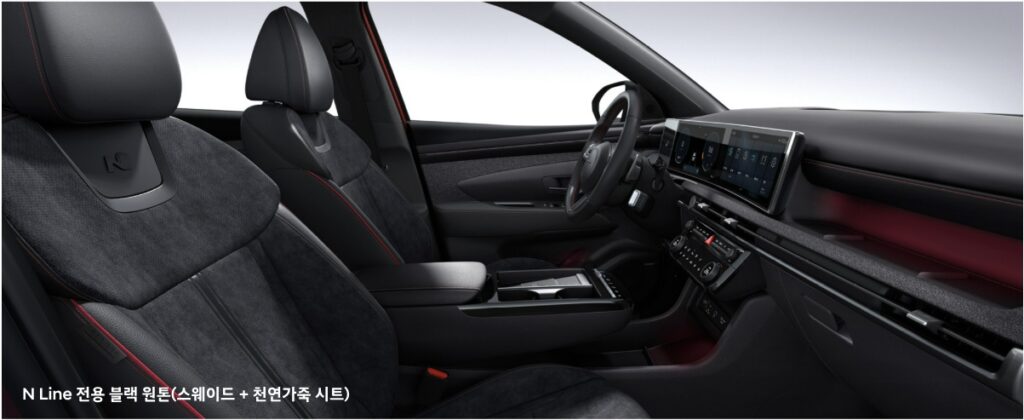 2026 투싼 가솔린 1.6 터보 N Line 전용 블랙 원톤 내장 컬러 및 스웨이드 + 천연가죽 시트
