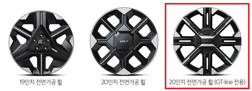 2026 EV6 19인치 전면가공 휠, 20인치 전면가공 휠, GT-line 전용 20인치 전면가공 휠 디자인