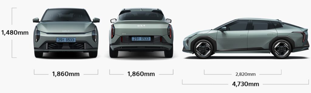 EV4 전장, 전폭, 전고, 축거, 윤거 전후 제원