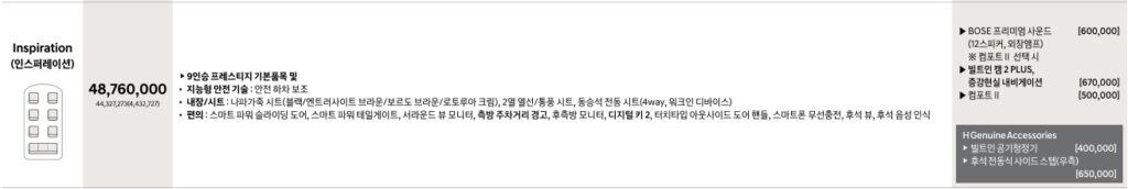 더 뉴 스타리아 하이브리드 라운지 9인승 인스퍼레이션 가격표