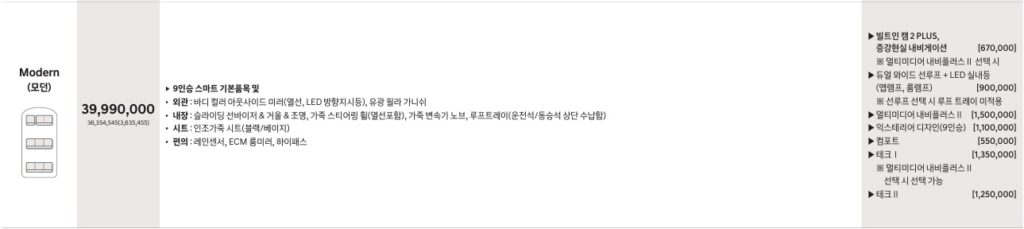 더 뉴 스타리아 하이브리드 투어러 9인승 모던 가격표