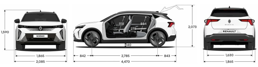 세닉 E-TECH 전장, 전폭, 전고, 축거, 윤거 전후 제원