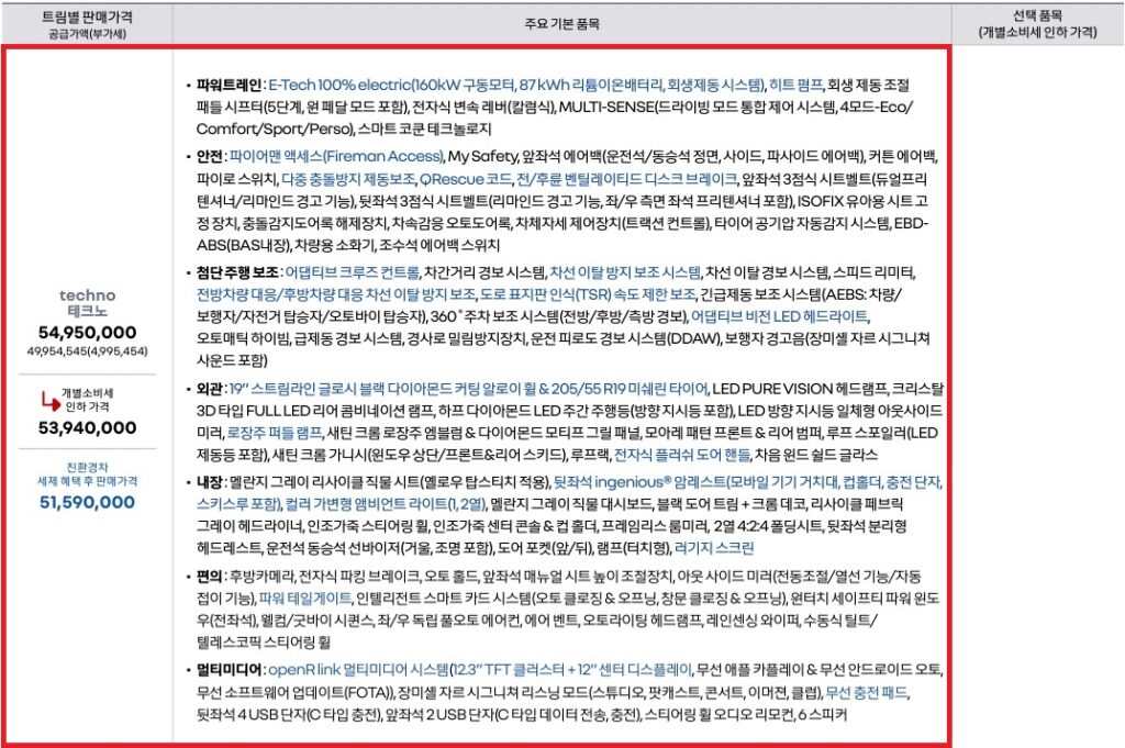 세닉 E-TECH 테크노 가격표