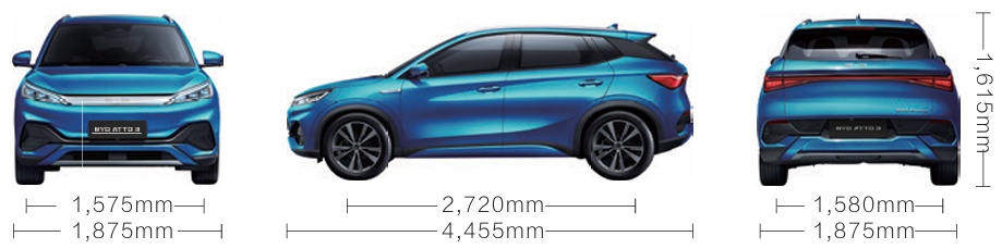 아토 3 전장, 전폭, 전고, 축거, 윤거 전후 제원