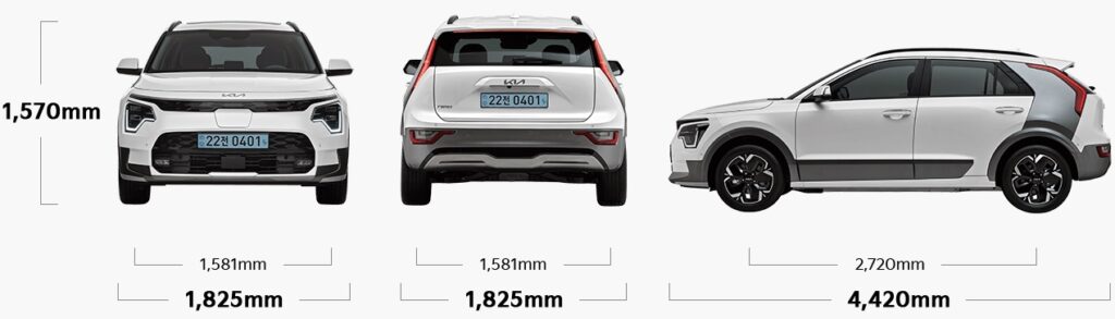 2025 니로 EV 전장, 전폭, 전고, 축거, 윤거 전후 제원