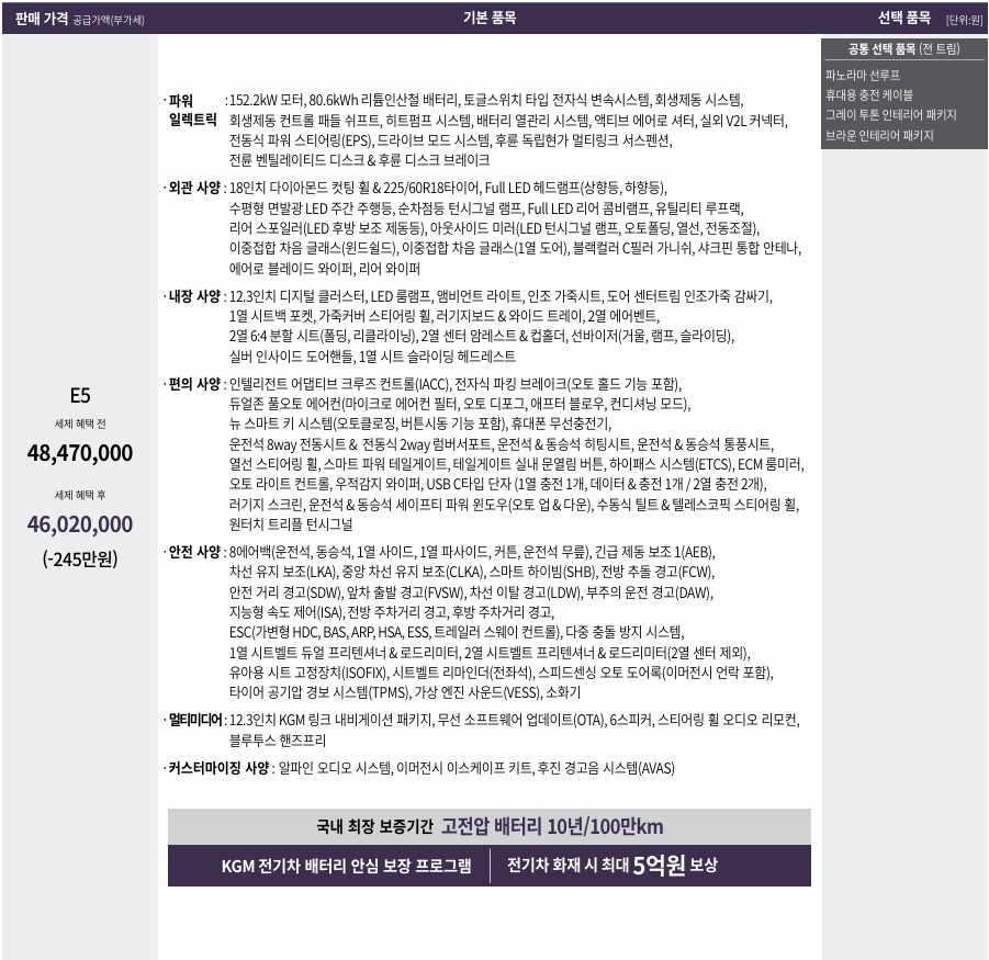 토레스 EVX E5 가격표