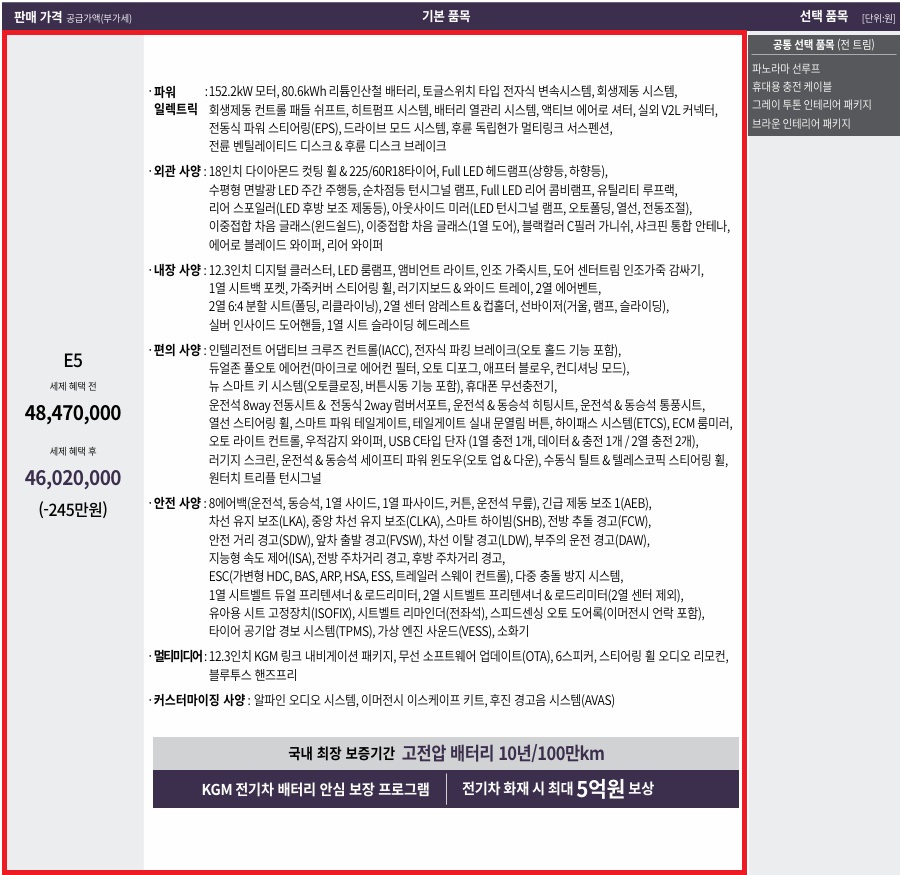 토레스 EVX E5 가격표