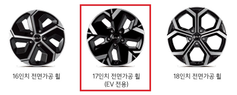 2025 니로 16인치 전면가공 휠, EV 전용 17인치 전면가공 휠, 18인치 전면가공 휠 디자인
