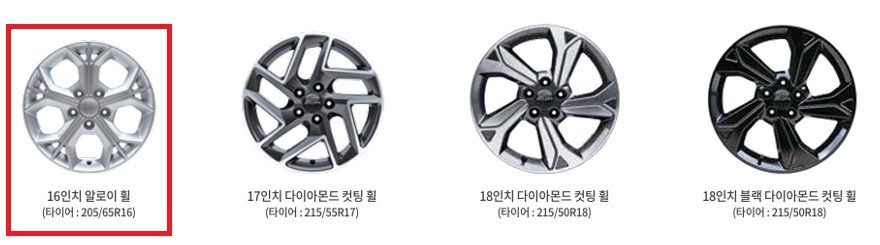 더 뉴 티볼리 16인치 알로이 휠, 17인치 다이아몬드 컷팅 휠, 18인치 다이아몬드 컷팅 휠, 18인치 블랙 다이아몬드 컷팅 휠 디자인