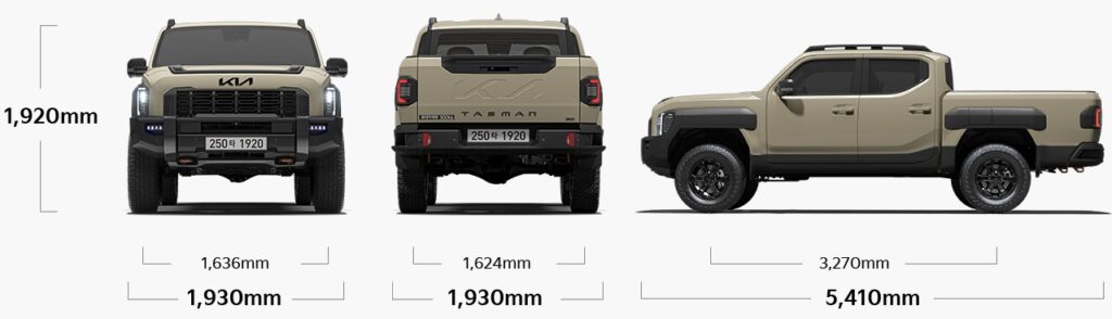 타스만 X-Pro 전장, 전폭, 전고, 축거, 윤거 전후 제원