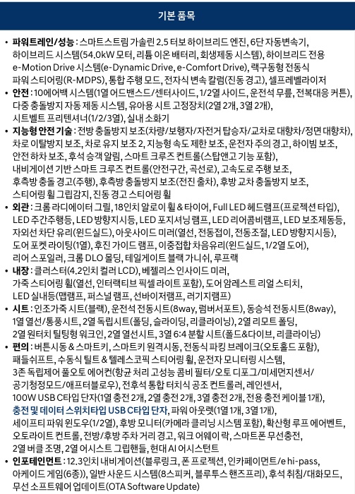 디 올 뉴 팰리세이드 익스클루시브 기본 품목