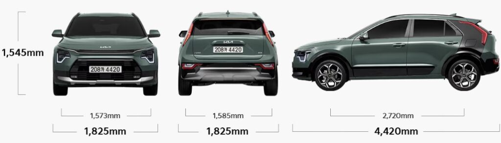 2025 니로 하이브리드 전장, 전폭, 전고, 축거, 윤거 전후 제원