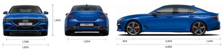 2026 G70 그래파이트 에디션 전장, 전폭, 전고, 축거, 윤거 전후 제원