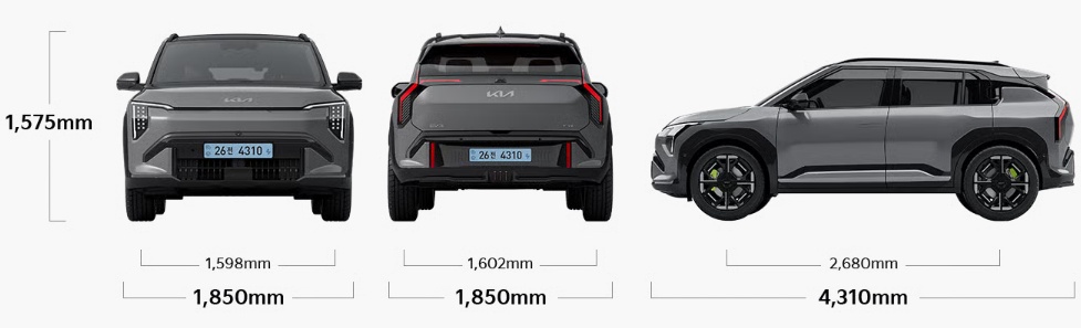 EV3 GT 전장, 전폭, 전고, 축거, 윤거 전후 제원