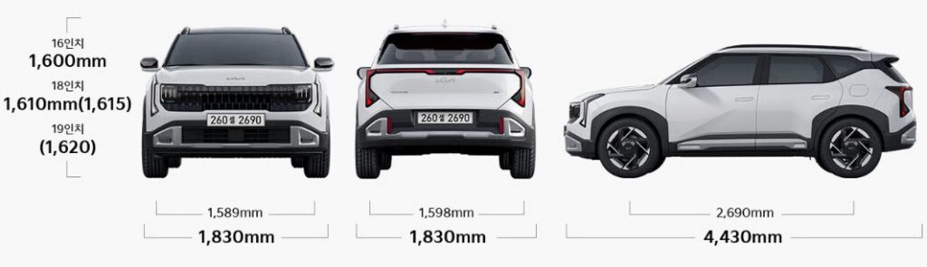 디 올 뉴 셀토스 전장, 전폭, 전고, 축거, 윤거 전후 제원