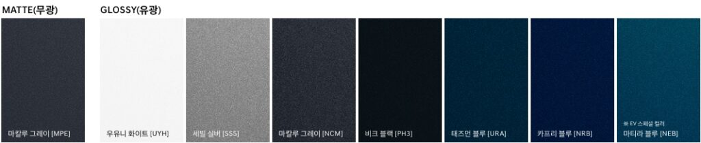2026 G80 전동화 마칼루 그레이, 우유니 화이트, 세빌 실버, 마칼루 그레이, 비크 블랙, 태즈먼 블루, 카프리 블루, 마티라 블루 외장 컬러