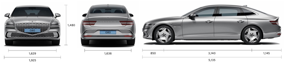 2026 G80 전동화 전장, 전폭, 전고, 축거, 윤거 전후 제원