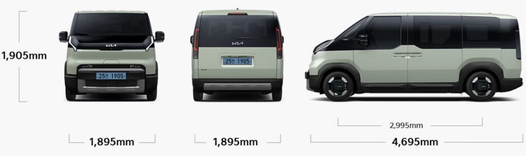 PV5 패신저 5인승 전장, 전폭, 전고, 축거, 윤거 전후 제원