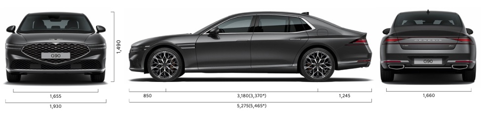 2026 G90 전장, 전폭, 전고, 축거, 윤거 전후 제원