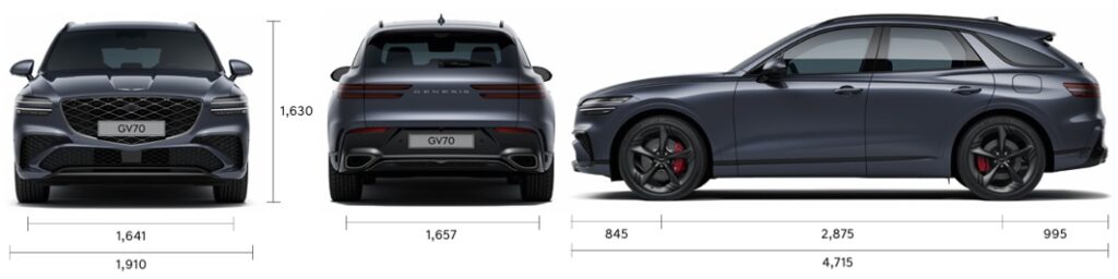 2026 GV70 전장, 전폭, 전고, 축거, 윤거 전후 제원